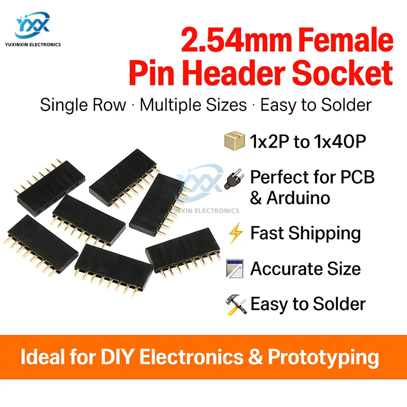 10PCS Single Row Female Pin Header Socket Pitch 2.54mm Pin Connector 1*2p 3p 4p 5p 6p 7p 8p 9p 10p 12p 14p 16p 18p 20p 22p 40p