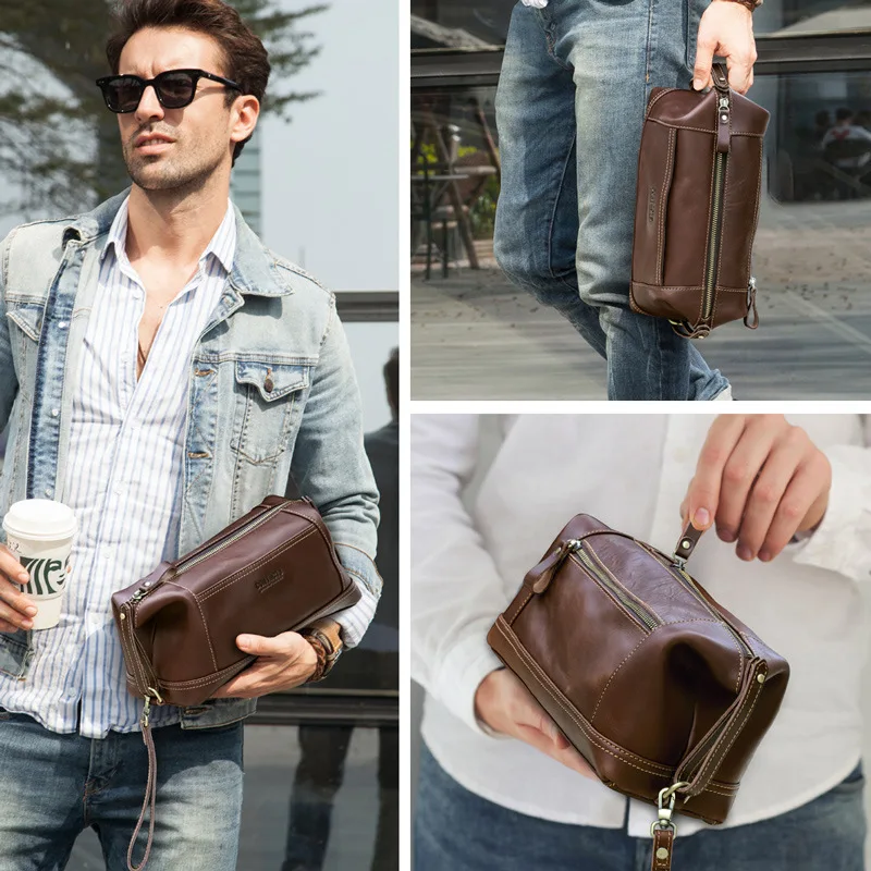 

Мужская и женская деловая сумка из воловьей кожи большой вместимости с ремешком на запястье, многофункциональная сумка из натуральной кожи