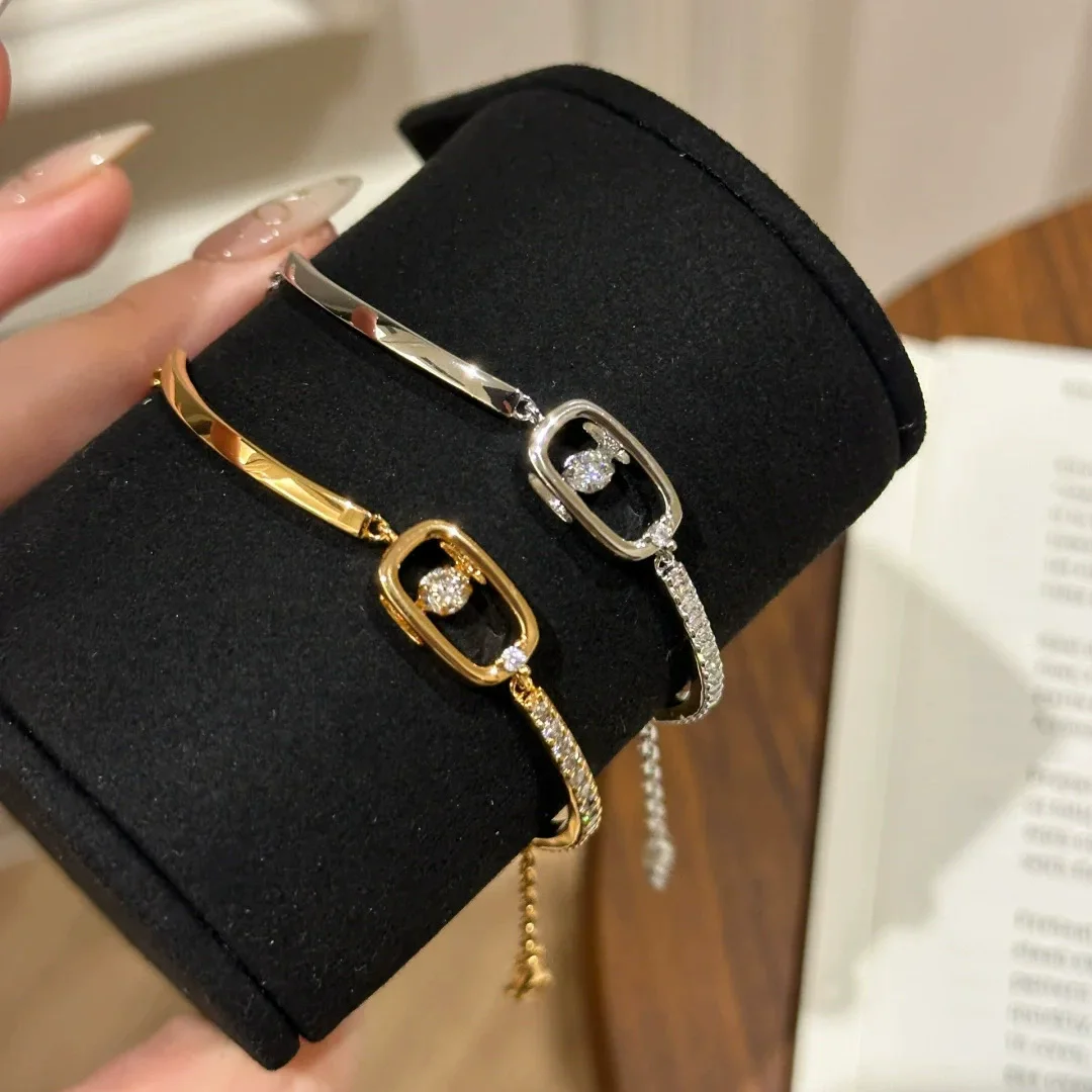 

Foydjew French Style Retro Silver/Gold Color Bracelets Inlaid with Zircon Bracelet 2025 New Trend Hand Accessories For Women