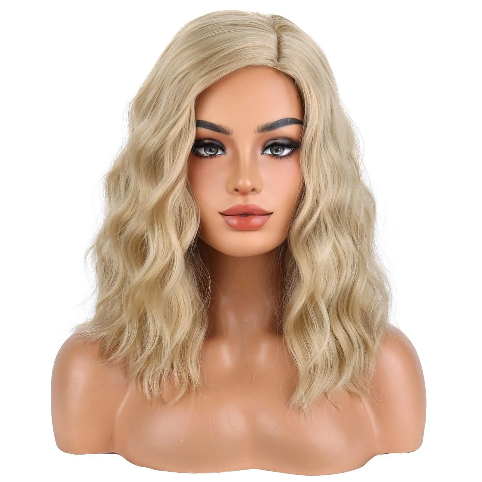 

Blonde Wigs for Women Short Curly Wavy Wig Girls Dirty Blonde Shoulder Length...