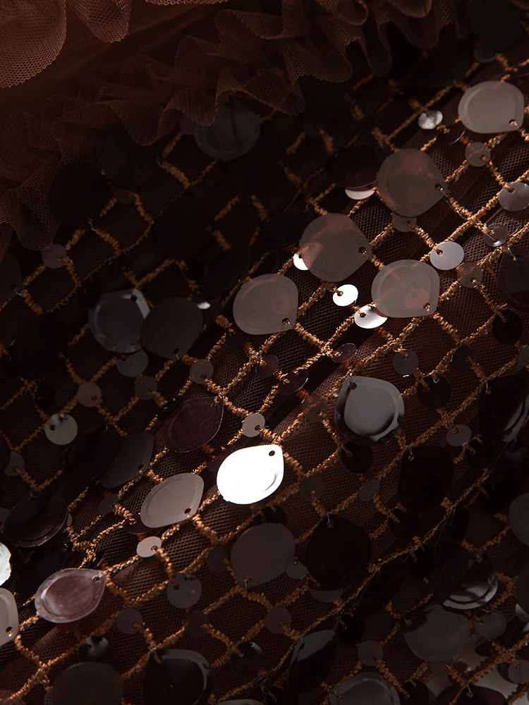 DSFACAIRIJ 여성 스팽글 메쉬 롱 드레스 오-넥 랜턴 슬리브 프릴 빈티지 파티 가을 패션 여성 의류