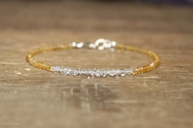 سيترين هيركيمر سوار مرصع بالألماس ، مجوهرات سيترين ، جوهرة نوفمبر ، مطرز ، سوار التراص ، مجوهرات الأحجار الكريمة #3