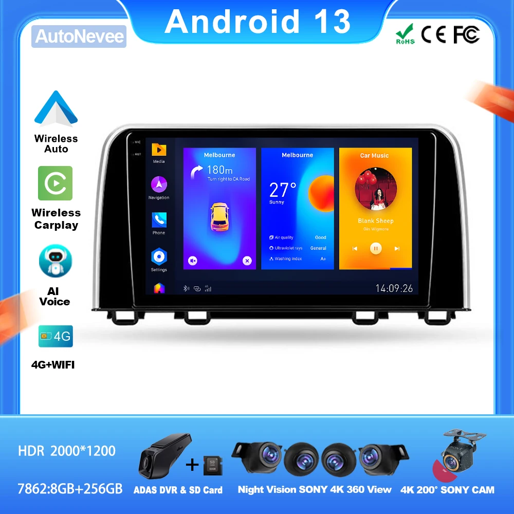 

Android For Honda CRV CR-V 5 RT RW 2016 - 2018 RHD Car Radio Multimedia Video Player Navigation Touch Screen Bluetooth Cam BT TV