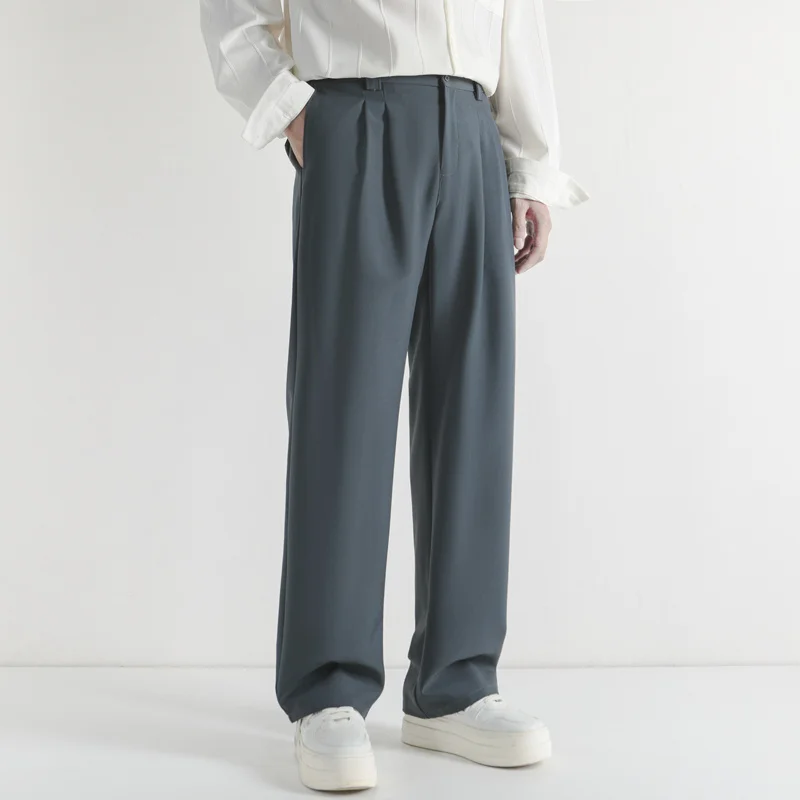 

New 2025 Men's Casual Lake Blue Loose Drapey Slimming Long Pants Elastic Faionable Trendy Straight Leg Spring Youth Sle