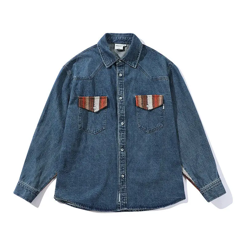 

Kapital VINTAGE Japanese Retro Denim irt Casual Long Sve Turn-down Collar Workwear irt for Men And Women