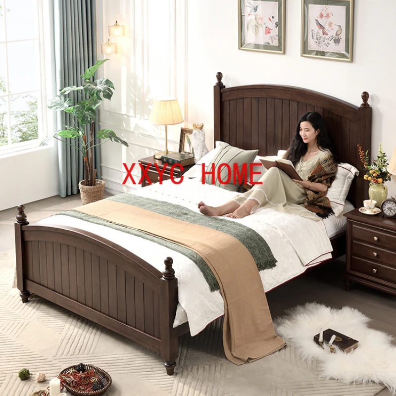 

Кровать из цельной древесины для спальни, простая американская сельская мебель