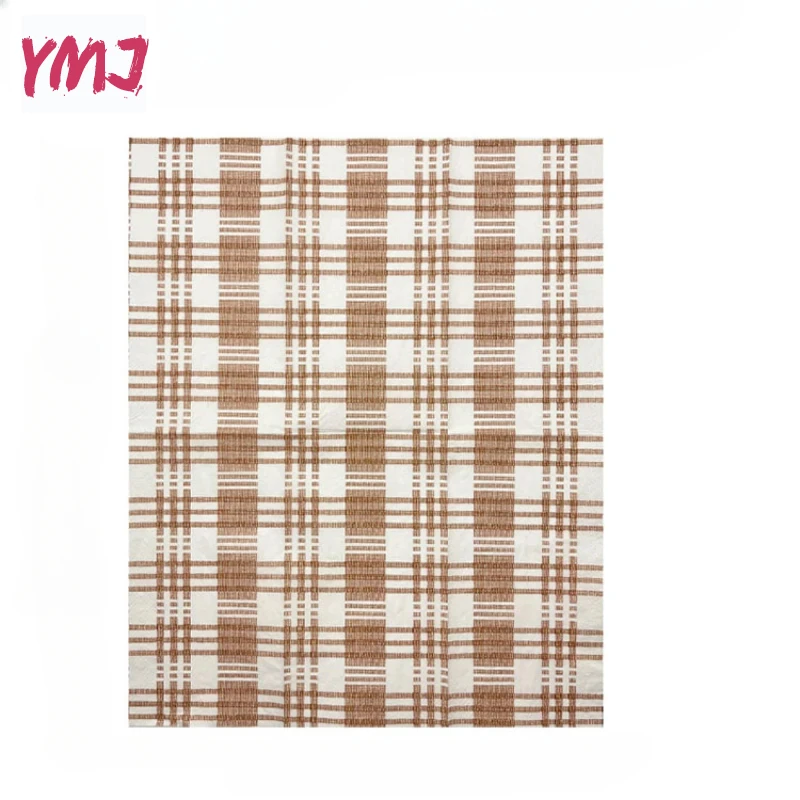 Curry Checkered Printed Napkins Western Restaurant Banquet Party Decoration Pure Wooden Paddle Napkins 2-ply 20pcs/pac 33*40cm