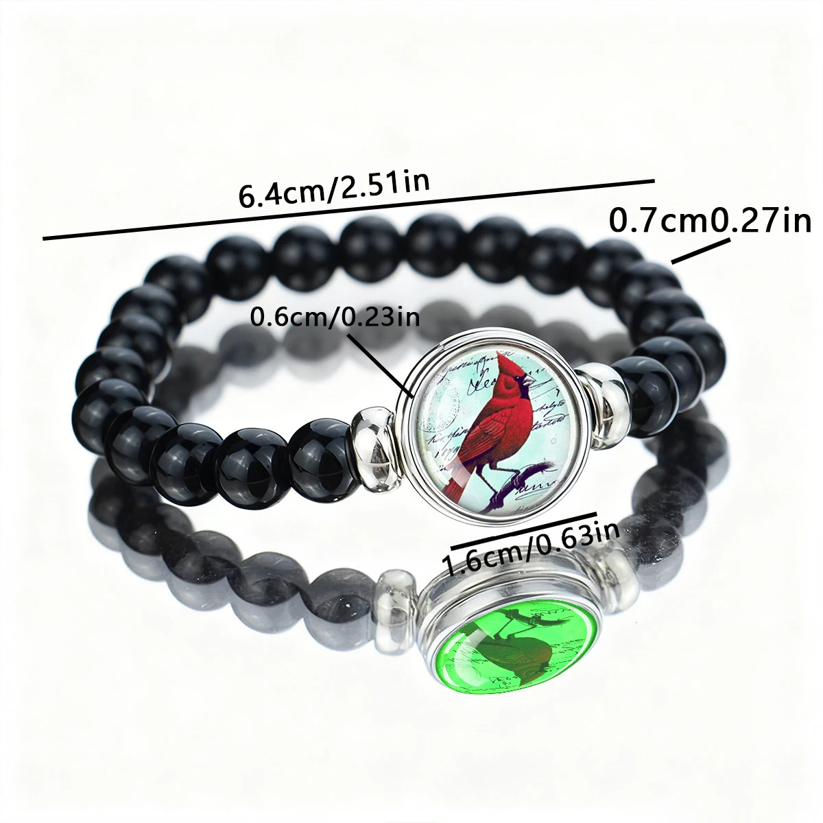 1PC Luminous Style Cardinal Patterned Glass Bead Elastic Bracelet with Detachable Buckle Glass Decoration, Suitable As A Gift