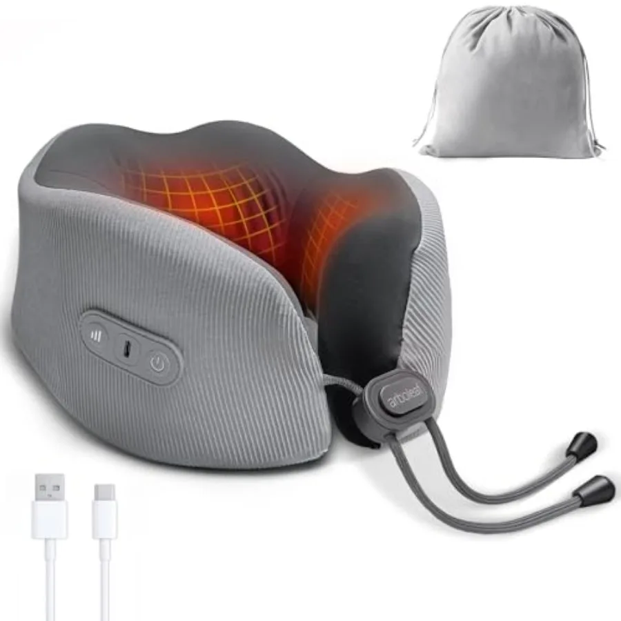

Heated Neck Pillow for Travel Memory Foam Airplane Pillow with Graphene Zoned Heating USB-C Rechargeable 360° Support — Comfort