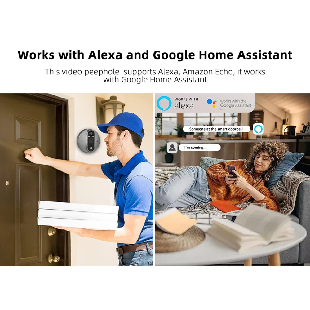 1080P Tuya Smart WiFi Door Bell Eye Peephole Camera Viewer 2-way Audio Home Security 4.3\' FHD Digital Viewer Alexa Doorbell