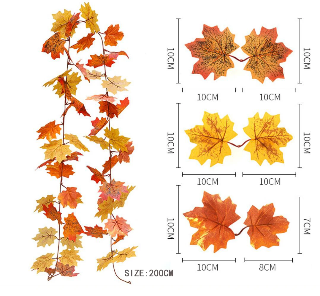 200cm künstliche rote Ahornblatt-Rebe girlande im Freien hängende Weinblatt bogen garten Thanksgiving Halloween Herbst dekoration – Detail 4