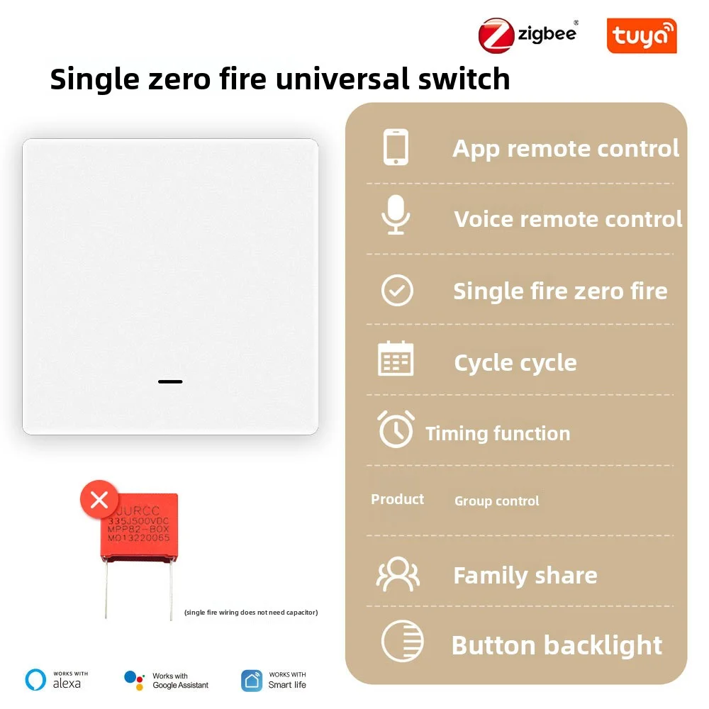 

86 Type Smart Home Tuya Zigbee Intelligent Button Switch App Remote Control Single Zero Fire Voice Control Intelligent Switch