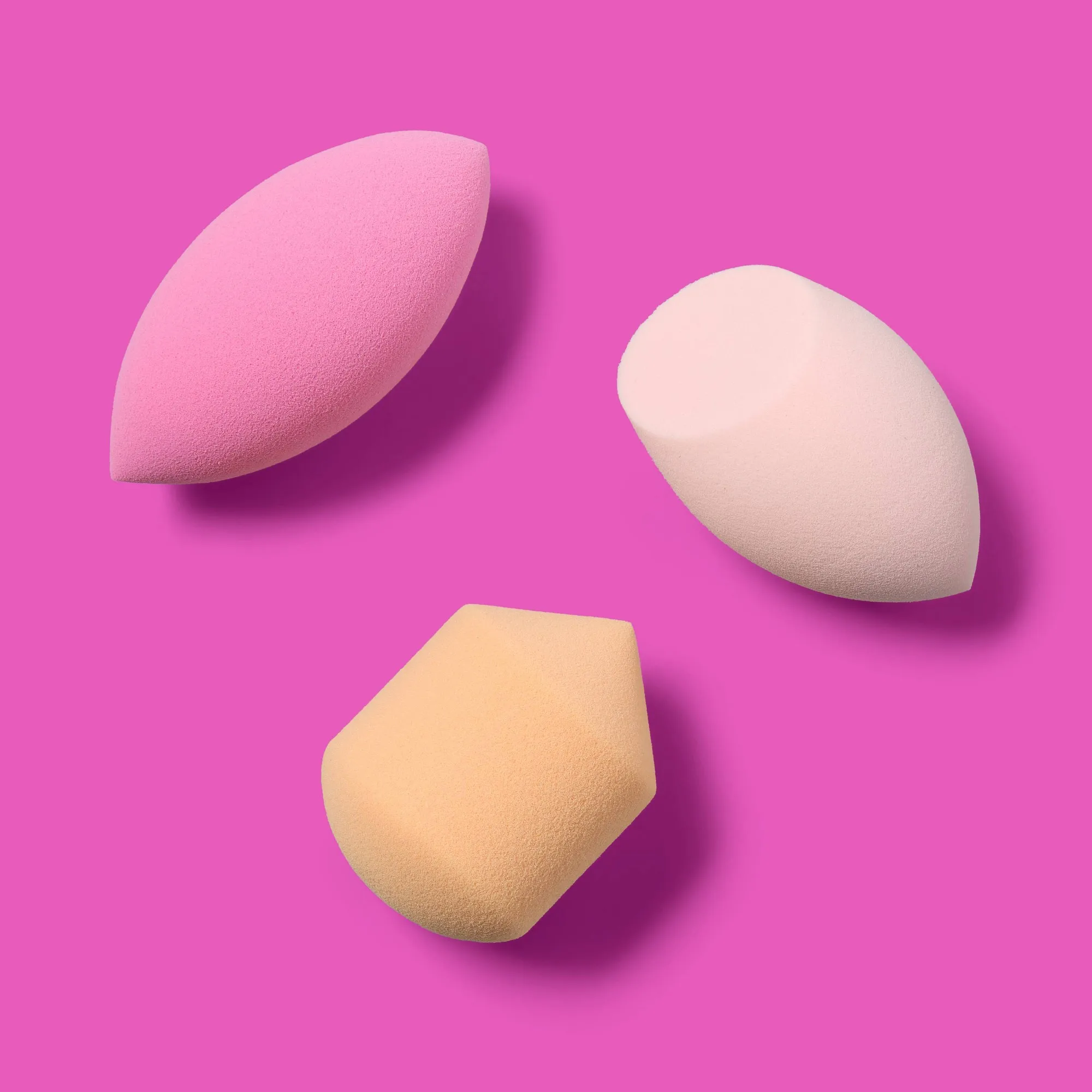 3ct Assorted Shape Makeup Blender Sponge Set, Soft Full Size Cosmetic Applicators For Foundation Blending