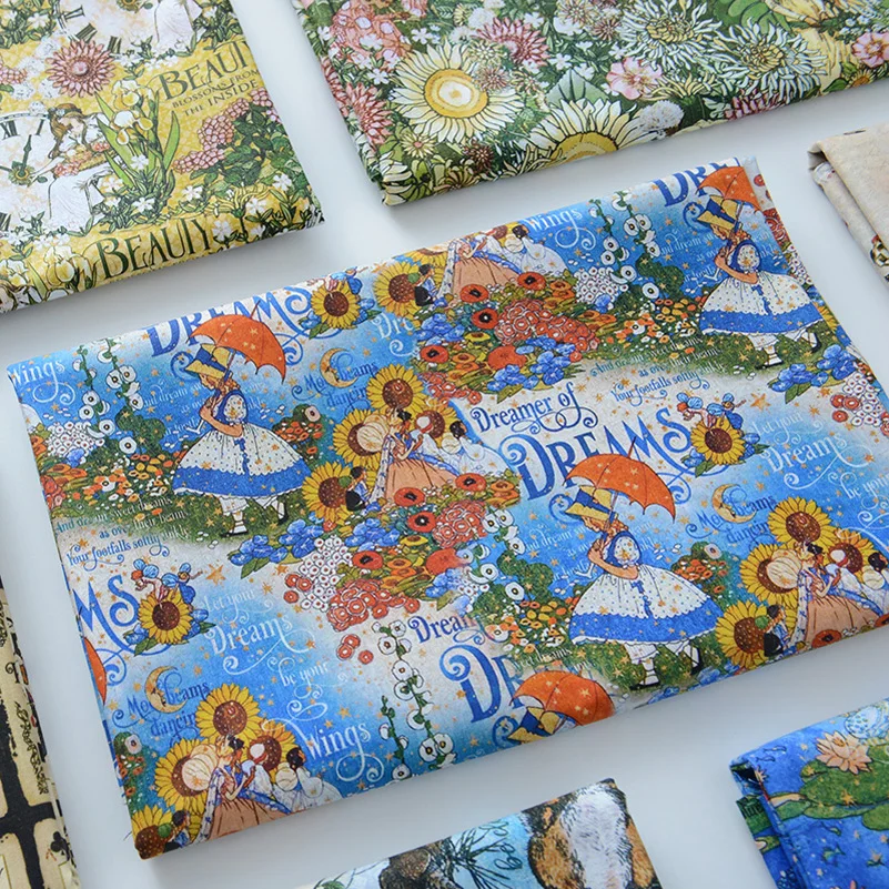 Zakka Fabric Cotton Digital Printed Cartoon Retro For Sewing Cartoon Skirt Book Clothing By Half Meter
