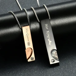 Her King His Queen Black Rose Crytsal Charm Women's Stainless Steel Jewelry Paired Couple Necklace For Men Luxury Gift Jewelry