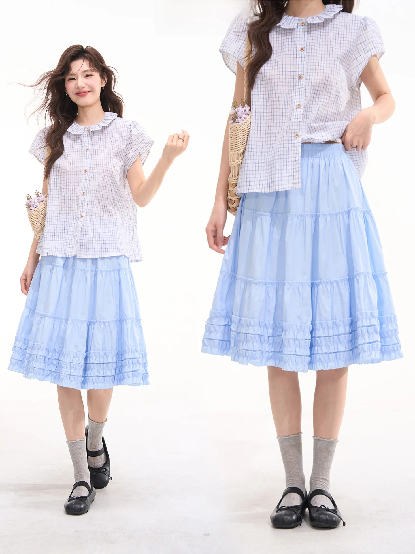 

Хлопковая расклешенная юбка с узором под дерево, с завышенной талией, многоярусная, для женщин, весенне-летняя, средней длины