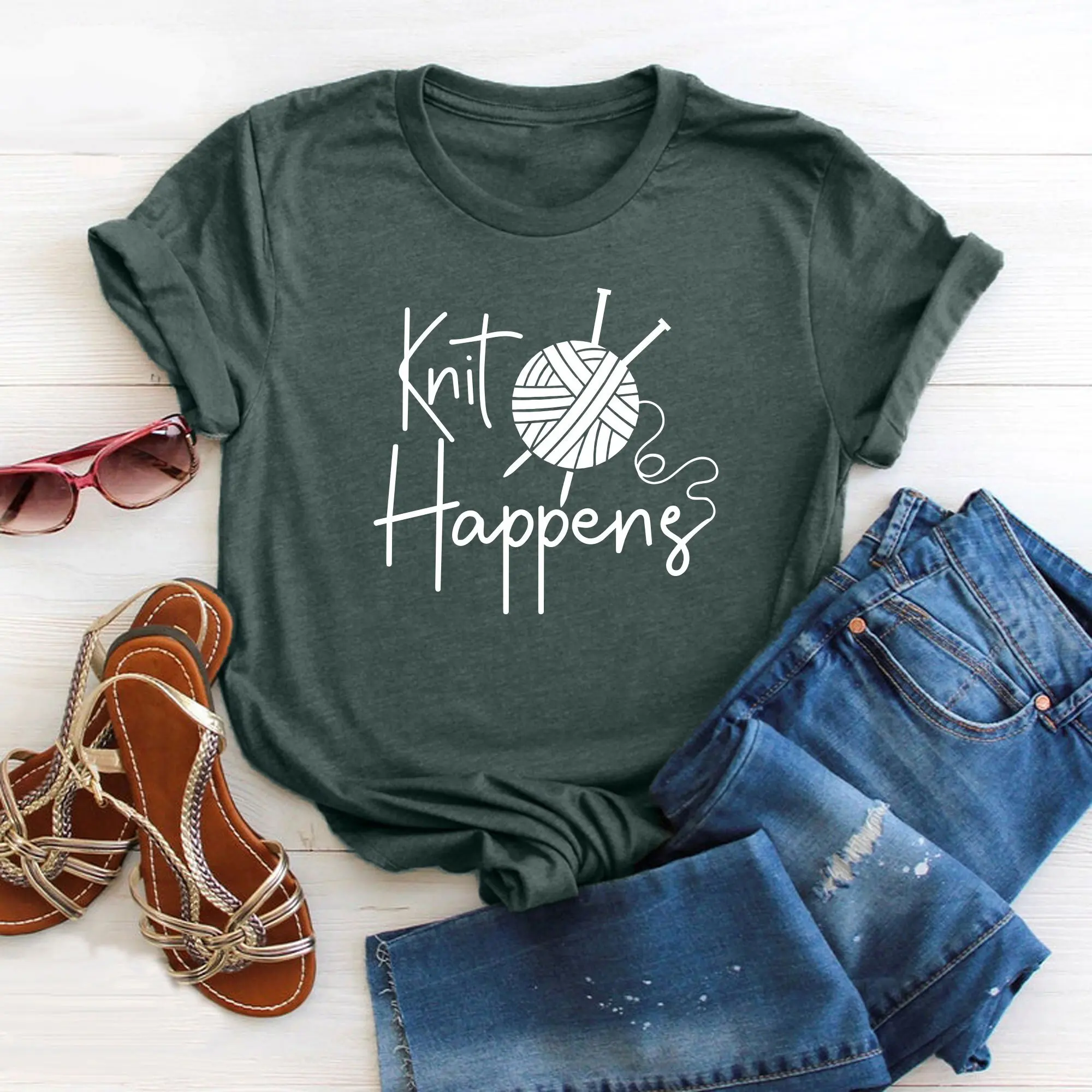 Knit Happens T Shirt Funny Grandma Knitting Lover For Crafters Mom Nana