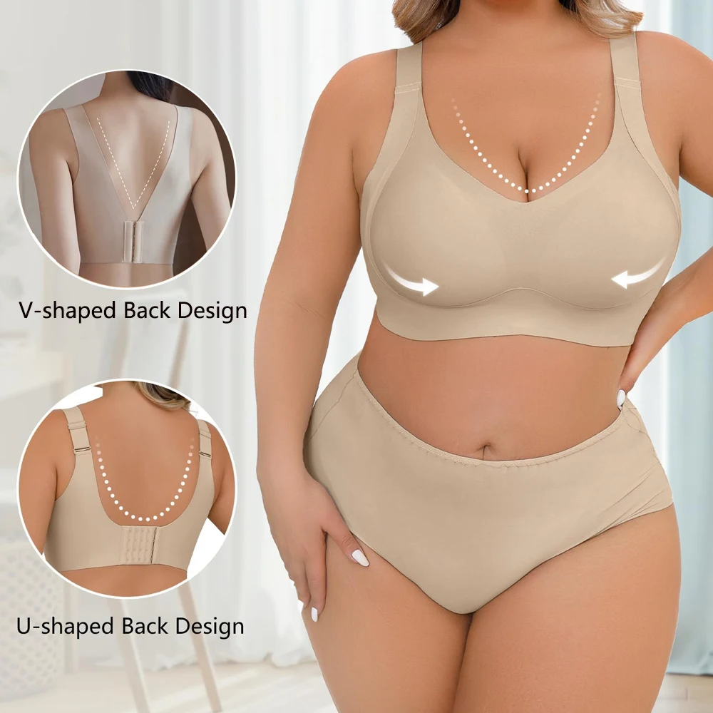 Seamless Wireless Supportive Bra Comfort Soft No Underwire Full Coverage T-Shirt Bra Hide Back Fat Underwear Plus Size