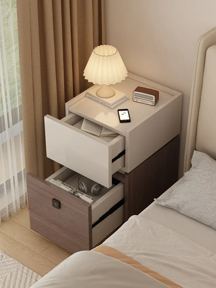 Minimalist bedroom bedside table, ultra-narrow crevice side cabinet with smart fingerprint lock