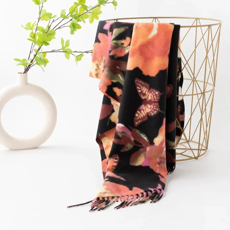 

Luxury Scarf Cashmere Pashmina New Winter Thick Warm Fashion Shawls And Wraps Female Tassels Bufanda Flower Printing Scarves