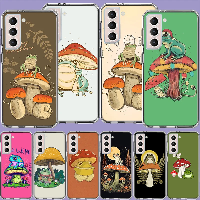 Cottagecore Frog Aesthetic Clear Phone Cases for Samsung S26 Ultra Galaxy S25 Edge S24 S23 FE S21 Plus S20 S22 S10 Cover Pattern