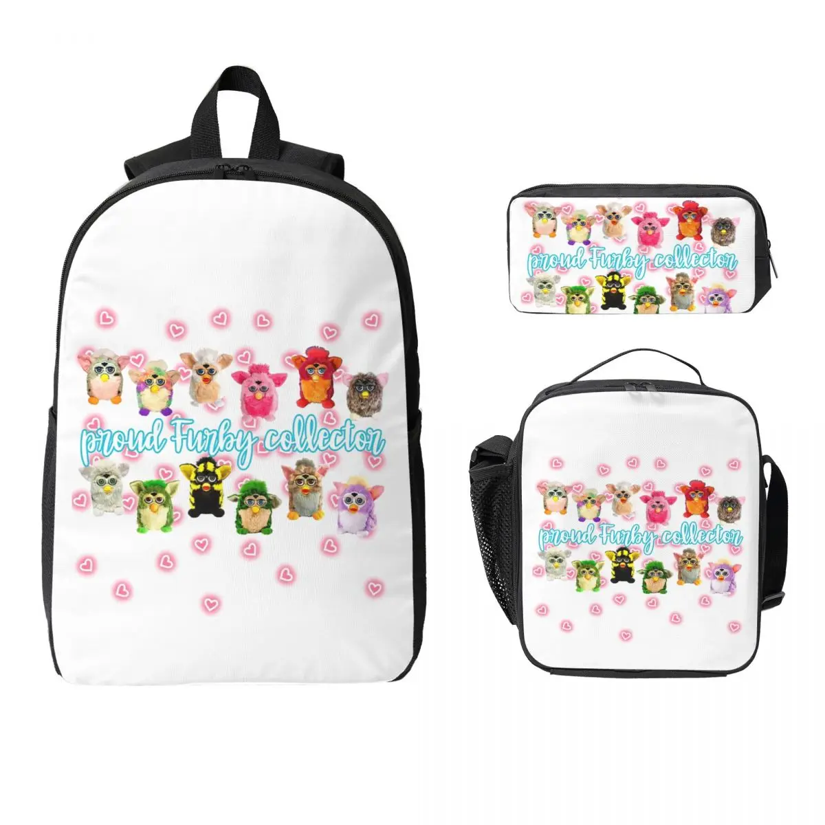 

Proud Furby Collector Backpack Student Boys Girls BookBag School Bag Computer Shoulder Bags 3ps Insulated Lunch Bag Pencil Case