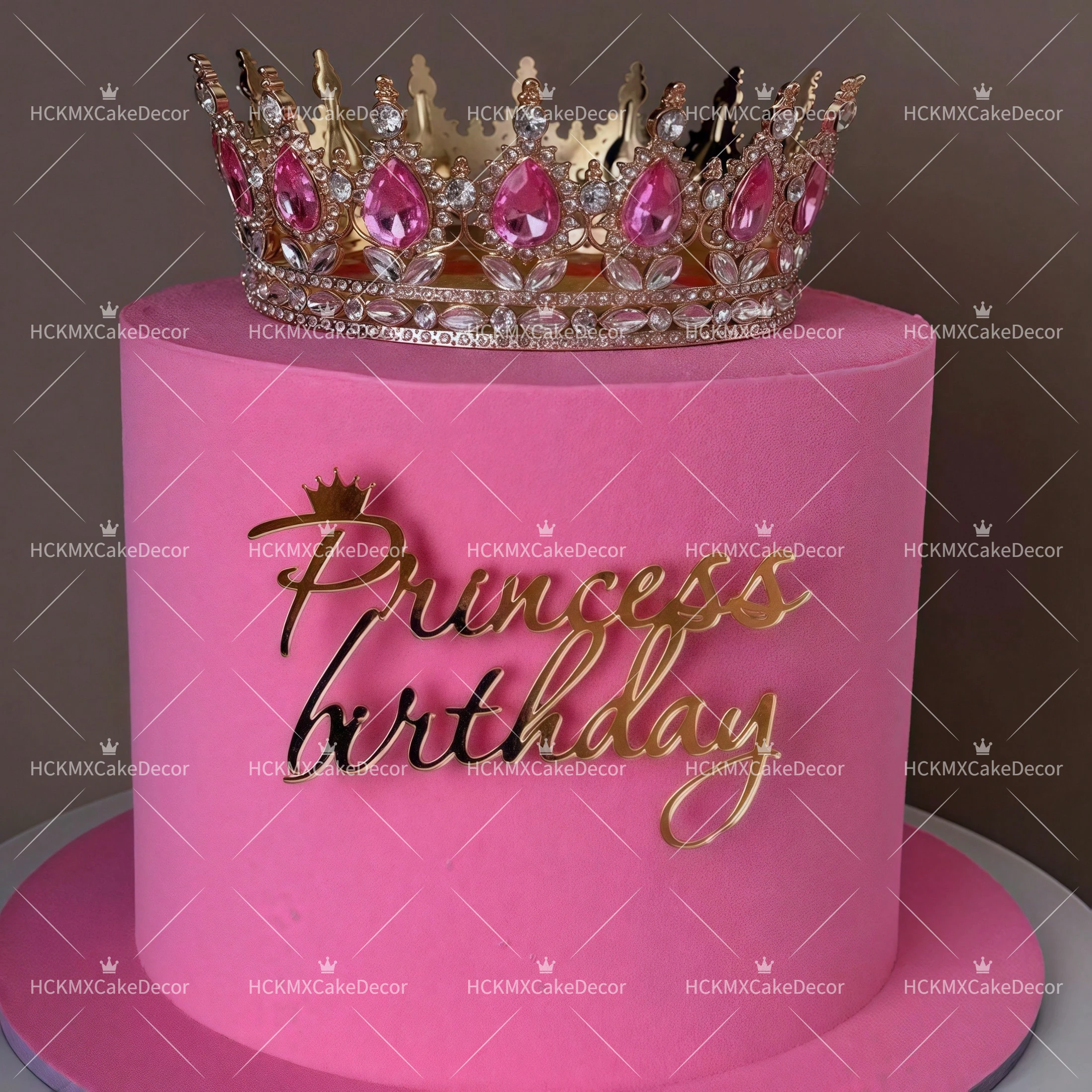 1 Stück Rosa Kristallkrone Kuchenaufsatz Happy Birthday Acryl-Kuchenaufsatz für Frauen Geburtstagsfeier Hochzeitstorten-Dekoration – Detail 2