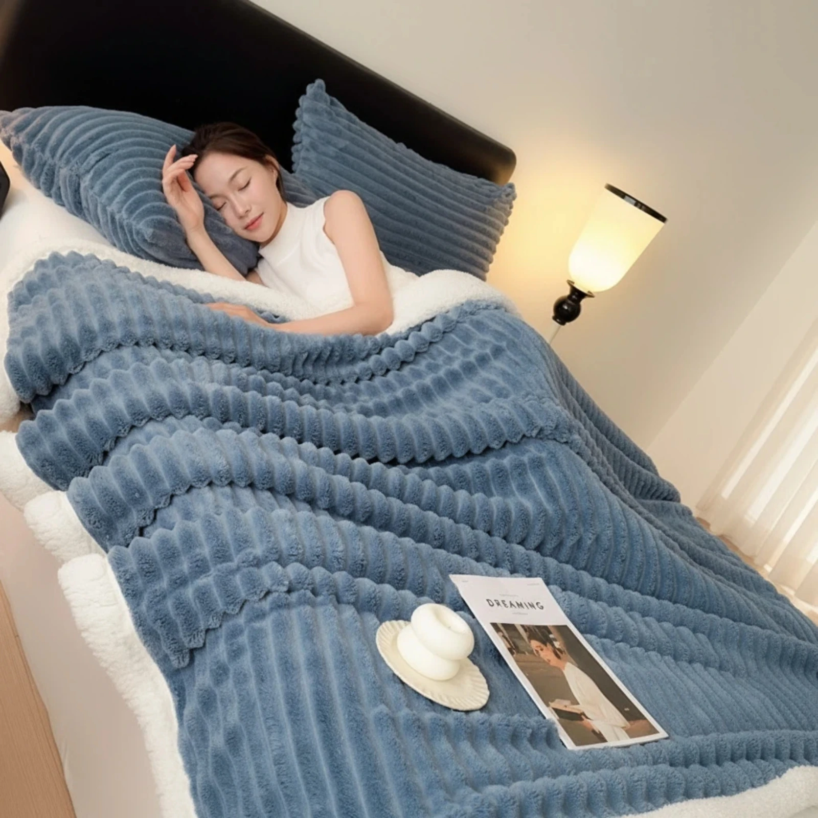 Double Sided Ribbed Fleece Blanket  Channel Stitch Textured Design  Ultra Thick Warm Cozy for Winter Bedding