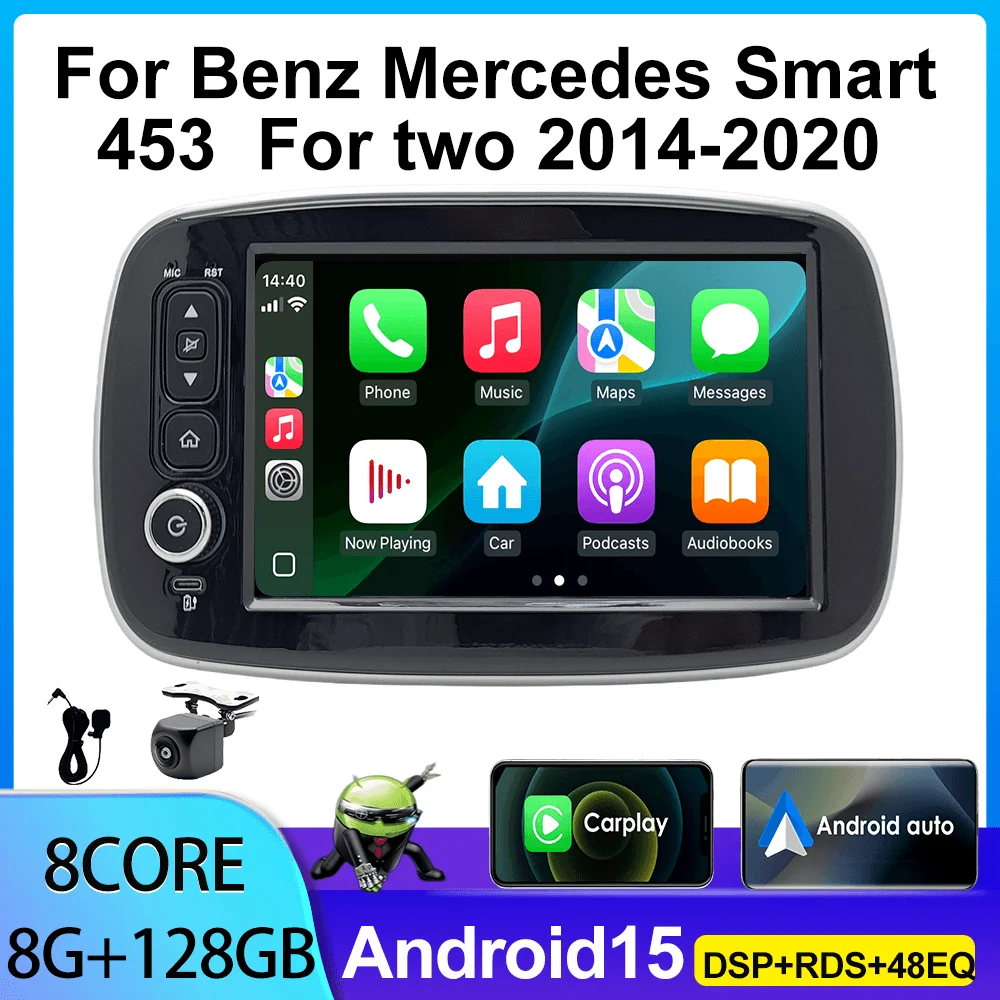 8 بوصة أندرويد السيارات Carplay راديو الوسائط المتعددة الملاحة شاشة GPS لبنز الذكية 453 Fortwo 2014-2020 سيارة Autoradio