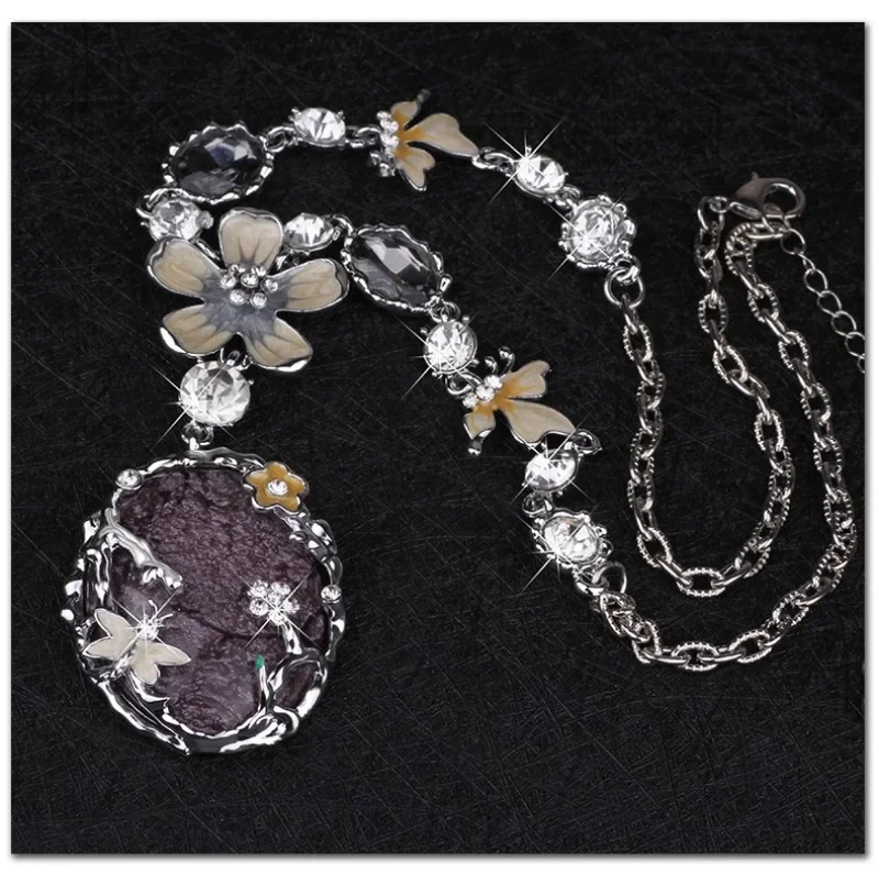 Nuova collana lunga principessa retrò, catena di maglioni di cristallo semplice ed elegante per donna