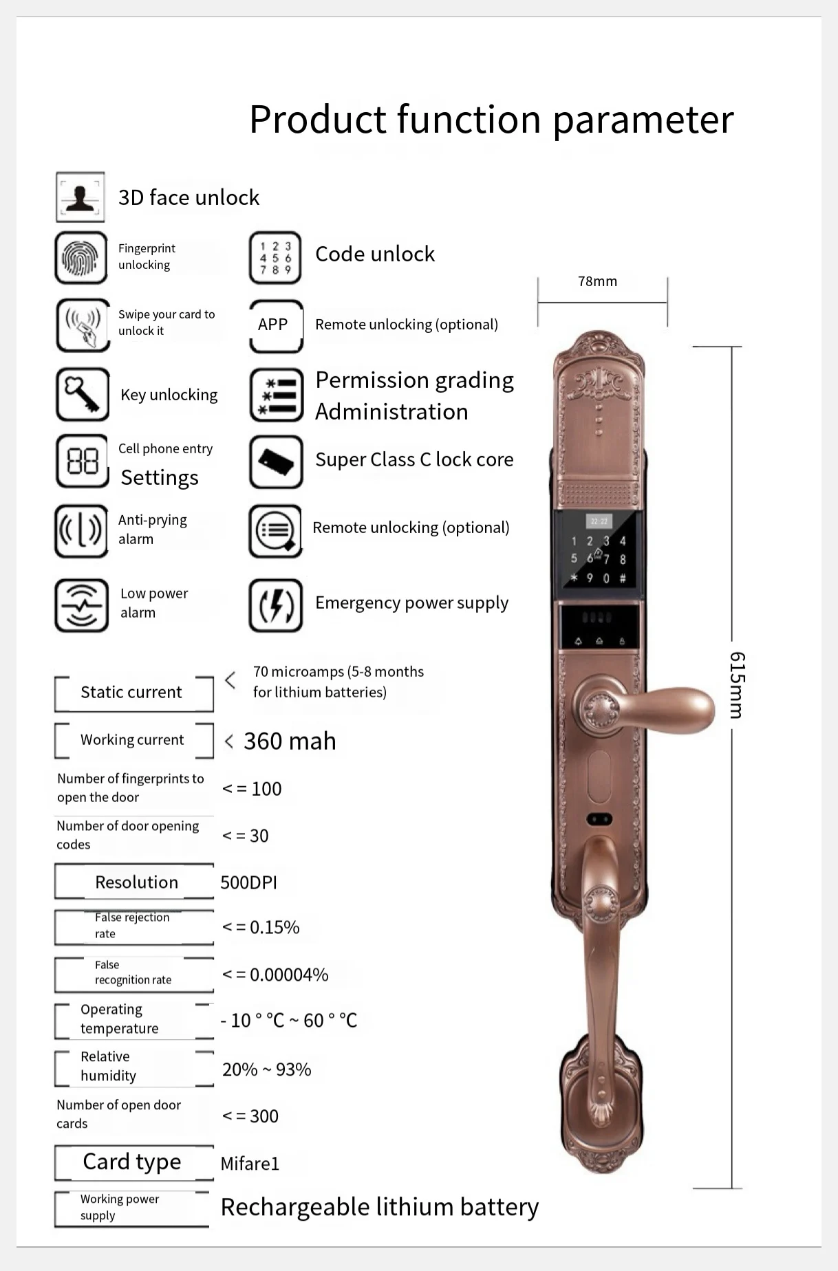 Intelligent Tuya Wifi App remote control Fingerprint Smart Lock for Anti theft luxury villa 6068 Mortise main camera Door Lock