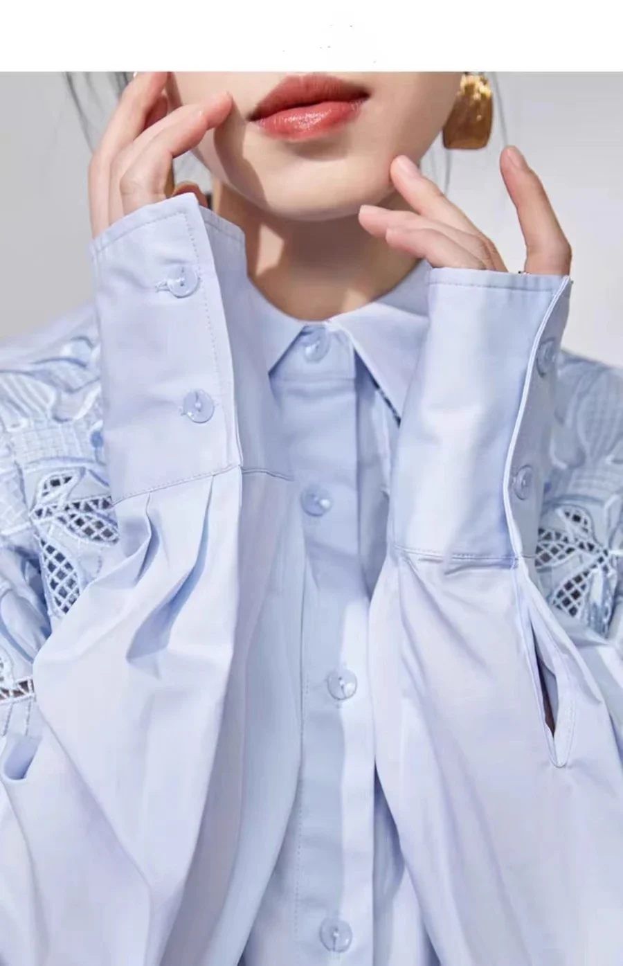 Nieuwe herfstbloem uitgehold borduurwerk katoenen shirts en blouse vrouw halflange oversized top blusas dameskleding