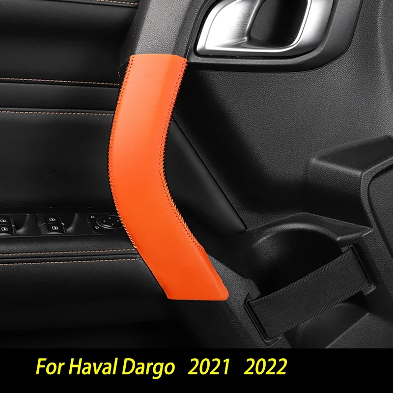 

Newest 4PCS/SET Door Inner Handle Protector Cover Leather For GWM Haval Dargo 2021 2022 Car Interior Accessories Auto Parts