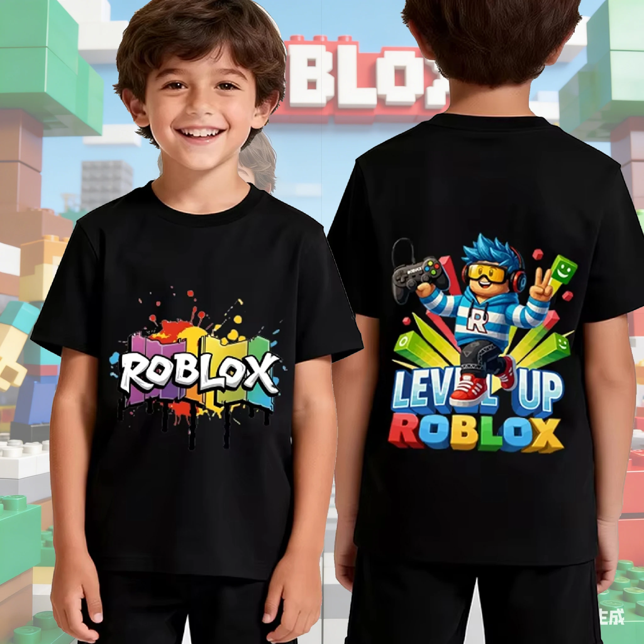 

Primary School T-Shirt 2026 Summer New ROBLOX Print Cotton Kids Cosplay Short Sleeve Boys Girls Game Anime Merch