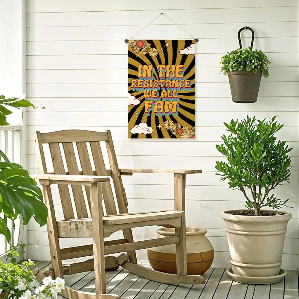In The Resistance We All Fam Garden Flag, Funny Pop Art Yard Flag For Outside, Social Justice Equality Liberal Banner, Polit EEZ