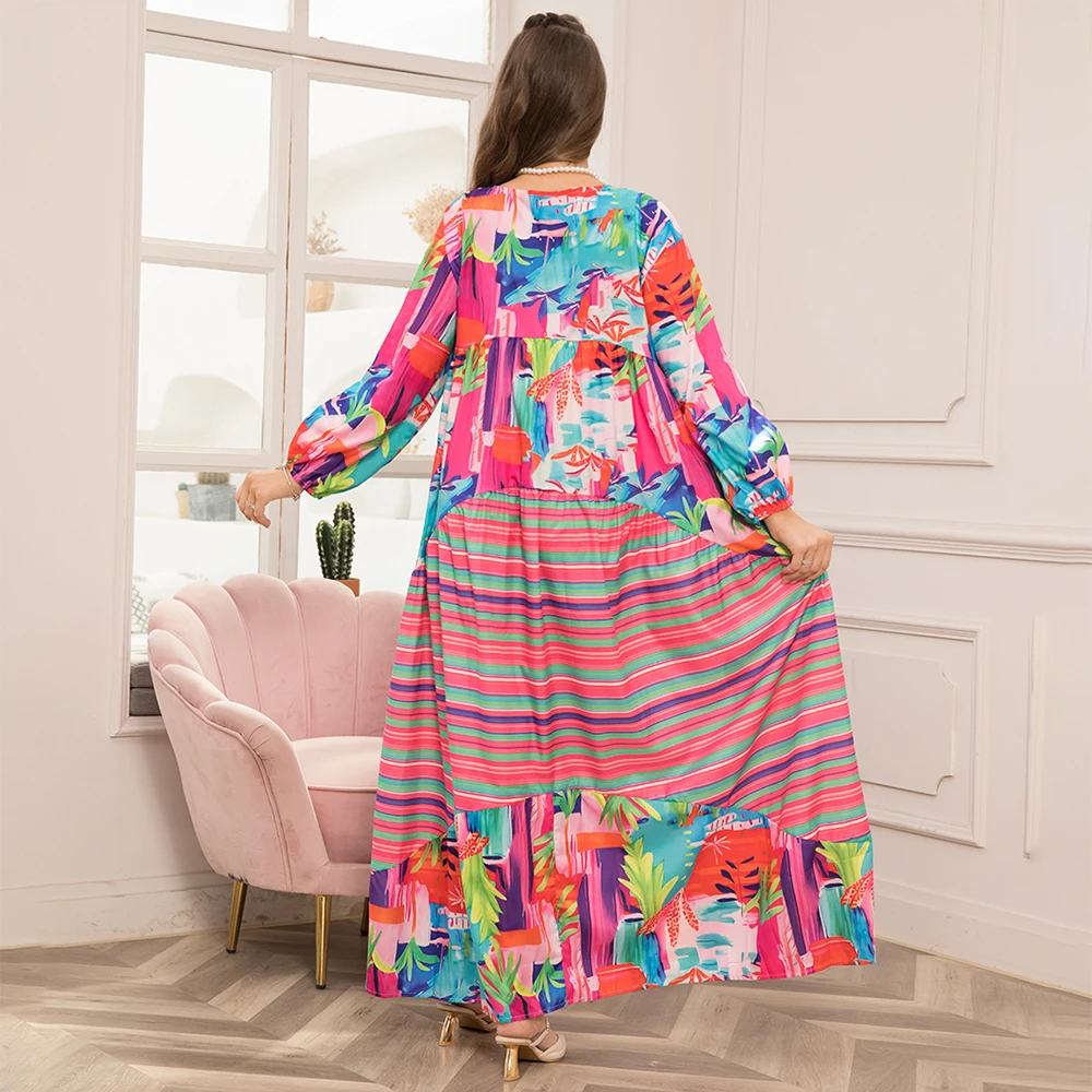 Sweet V-neck Printing Irregular Regular sleeve Long Dresses