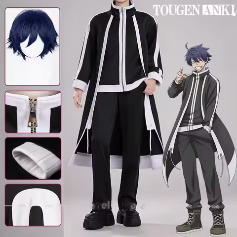 Anime Tougen Anki Shiki Ichinose Cosplay Costume Wig Outfit Uniform Sportswear Full Set Blue Black Short Wig For Men Women Party