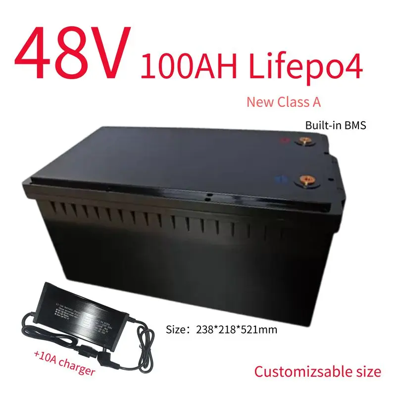 LT-Batterie au lithium LiFePO4 avec BMS, scooter de stockage d'énergie solaire, tricycle, caddie de golf, charger 10A, 48V 100ah