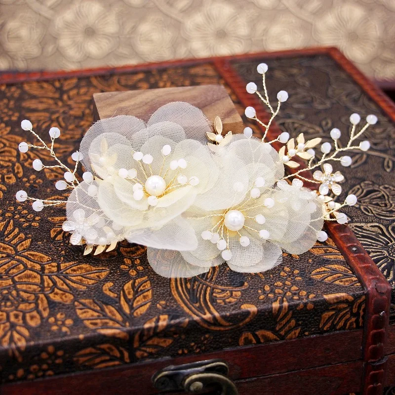 

Champagne Flower Floral Hairpins Gold Head Piece Rhinestones Hair Pins Clips For Women Girl Wedding Accessories Bridal Jewelry