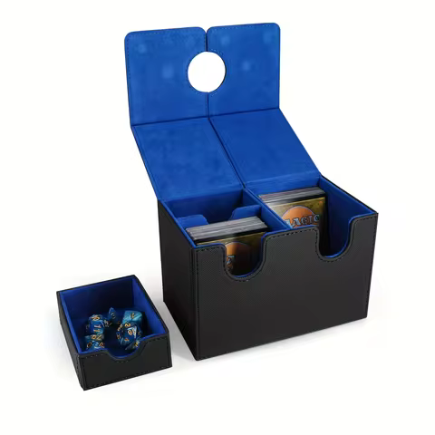 Card Deck box with dice tray, can hold more than 200 single sleeved cards and a set of dice, Magnetic Closure PU Leather Box