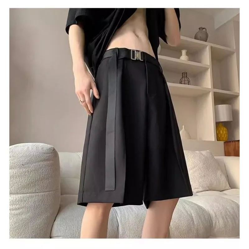 

Мужские летние шорты-костюмные брюки из быстросохнущего ледяного шелка, свободные, широкие, с пятью карманами, повседневные