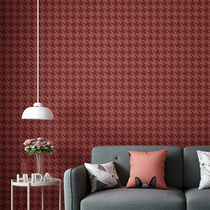 Thousand Bird Plaid Background Wallpaper for Bedroom Living Room French American Retro Red Luxury Style Guesthouse Pasteable Wal