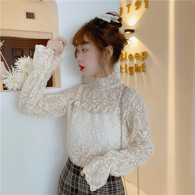 

Блузка женская с расклешенными рукавами, кружевная весенняя горячая распродажа, сексуальная женская модная длинная полая повседневная винтажная универсальная простая шикарная блузка