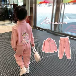 Girls' Plush Suit  Autumn and Winter New Fashionable Rabbit Children's Little Girl Korean Version Spring and Autumn Kids Outfits