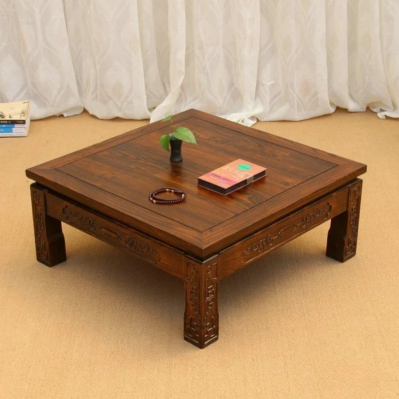 Solid wood tatami coffee table, old elm kang, balcony bay window table, Japanese floor low table