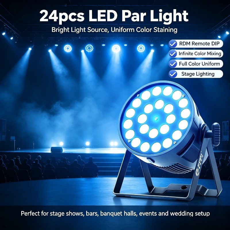 24pcs 10W RGBW 6in1 LED Par Light Full Color Stage Wash Light For Meeting Hall Ambient Lighting