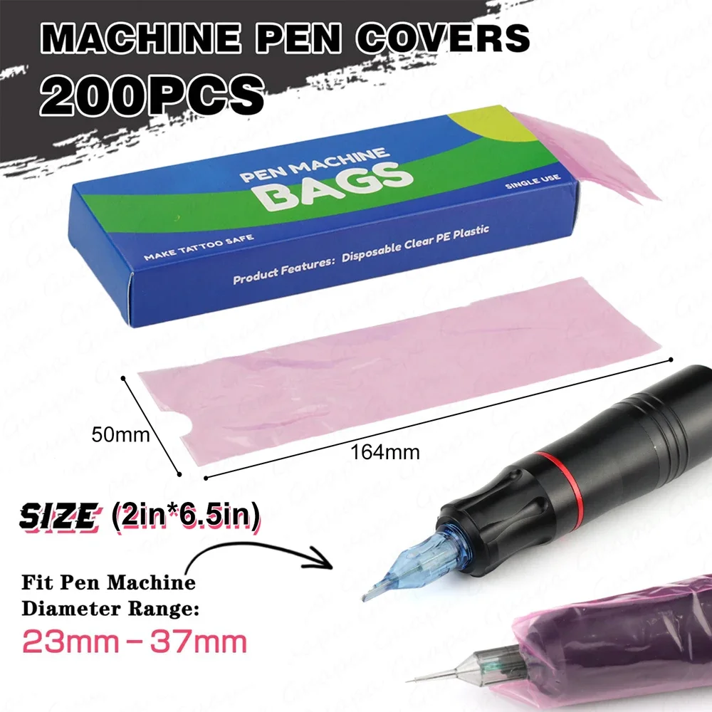 Permanent Makeup Tattoo Pen Sleeve Covers Kit with 200pcs Machine Pen Film  4pcs Grips Tape and 10pcs Black Disposable Bibs