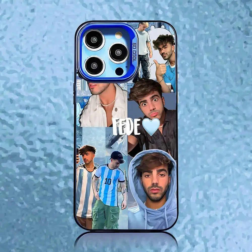 حافظة هاتف F-Fede V-Vigevani لهاتف iPhone 16,15,14,13,12,11,Pro,Max,Plus,Mini,SE غطاء خلفي ليزر أزرق غير لامع