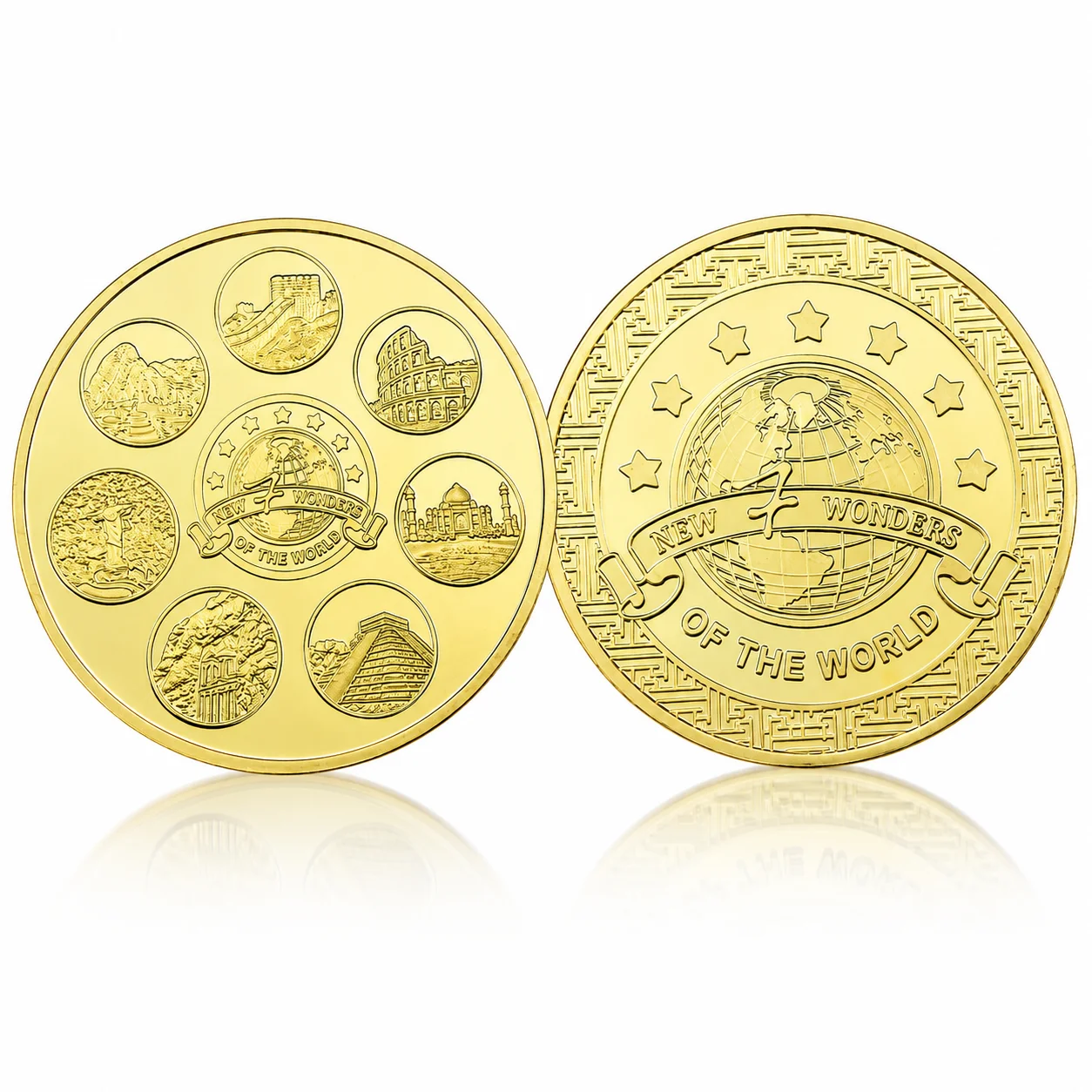 7 Wonders of the World Commemorative Coin Gold Color Famous Landmarks Collectible Medal Travel Souvenir Gift