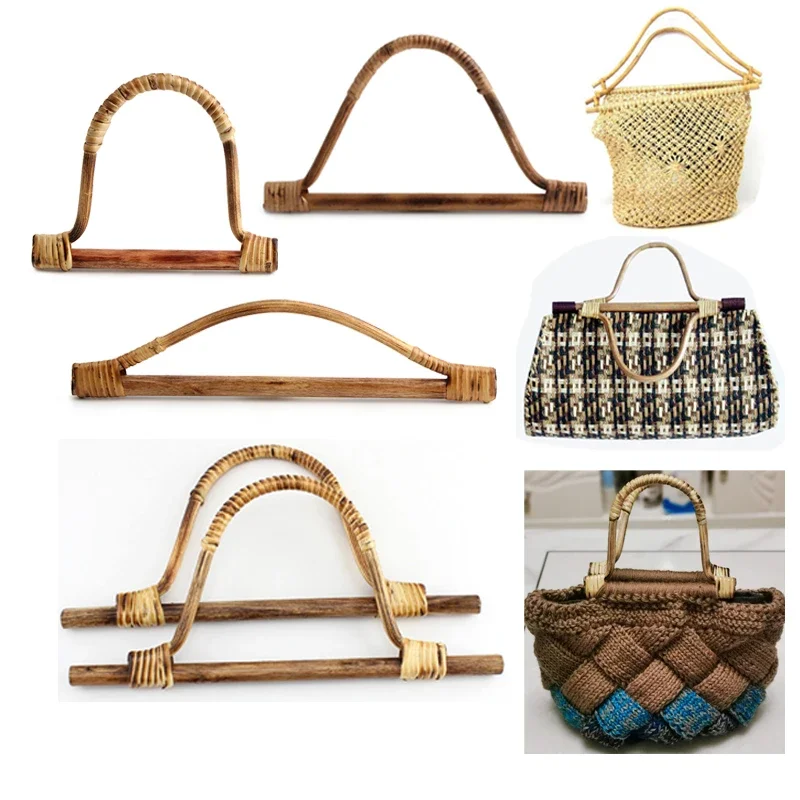 2PCS 4 styles Natural rattan handle DIY bag purse chrochet bag handles